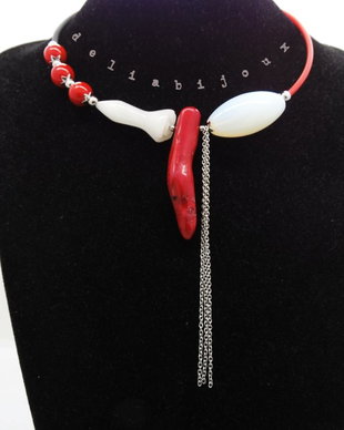 Colier handmade unicat - coral, opalit, agata (cod632)
