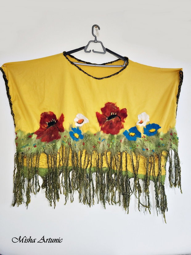Bluza/Poncho cu flori de vara impaslite