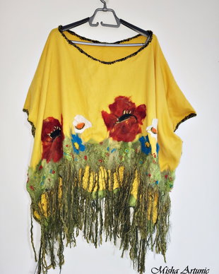 Bluza/Poncho cu flori de vara impaslite