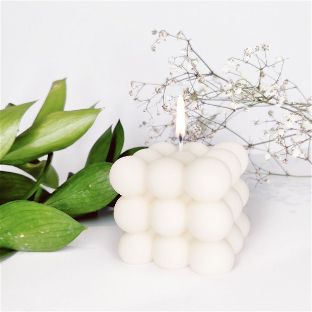 Lumânare decorativă parfumată din soia bubble, albă, Kandor Special Gifts