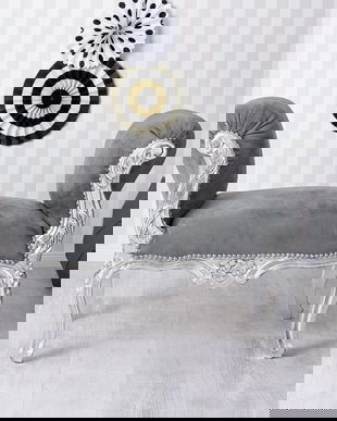 Banca din lemn masiv argintiu cu tapiterie gri soarece