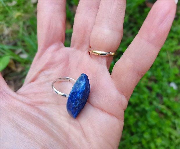 Inel Lapis lazuli druzy si Argint 925 - IN889.1 - Inel albastru reglabil, inel pietre semipretioase, cadou sotie, cadou romantic, cadou 8 martie, cristale vindecatoare, cristaloterapie
