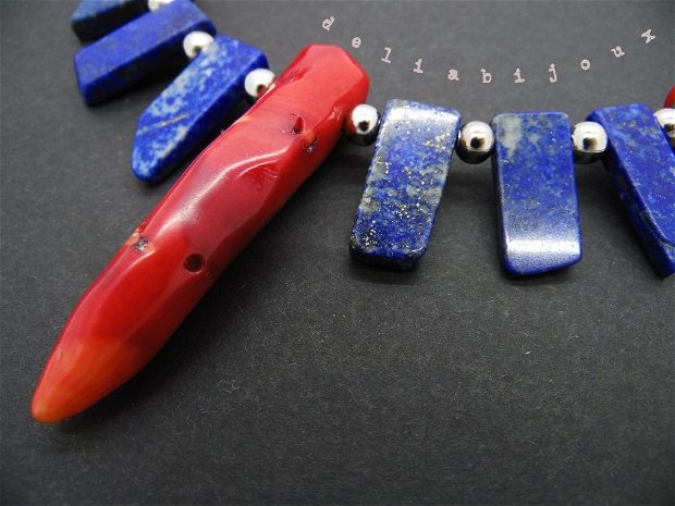 Colier handmade unicat - coral, lapis lazuli (cod633)