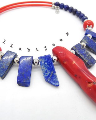 Colier handmade unicat - coral, lapis lazuli (cod633)