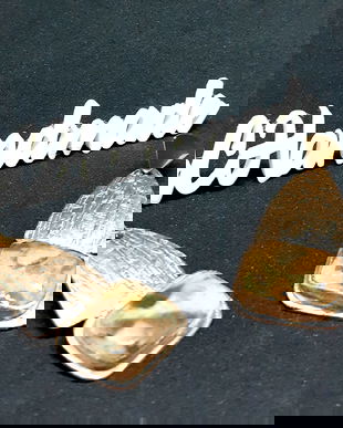 Cercei unicat, masivi, din bronz decorat cu bambus si cabochoane de jasp leopard