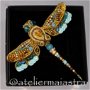 brosa libelula auriu turcoaz 3D Swarovski handmade, brosa insecta, accesorii femei, bijuterii cadou
