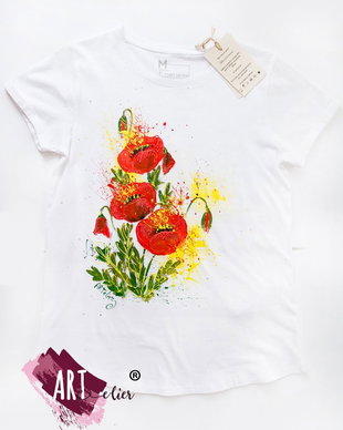Tricou pictat manual, Splash Poppies