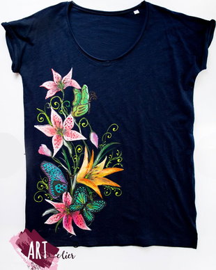 Tricou pictat manual, Flowers Fantasy