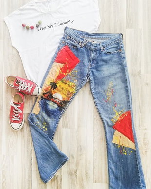 Jeansi UPcycled ARTistic - colectia Freedom, Palm Trees