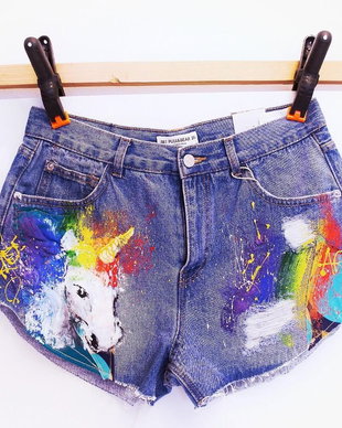 Shorts UPcycled ARTistic - colectia Freedom, Rainbow Unicorn - La Comanda