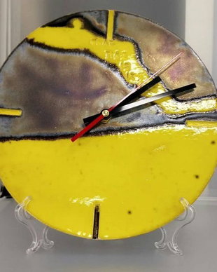 Ceas de perete din ceramica handmade Old Yelow Metal