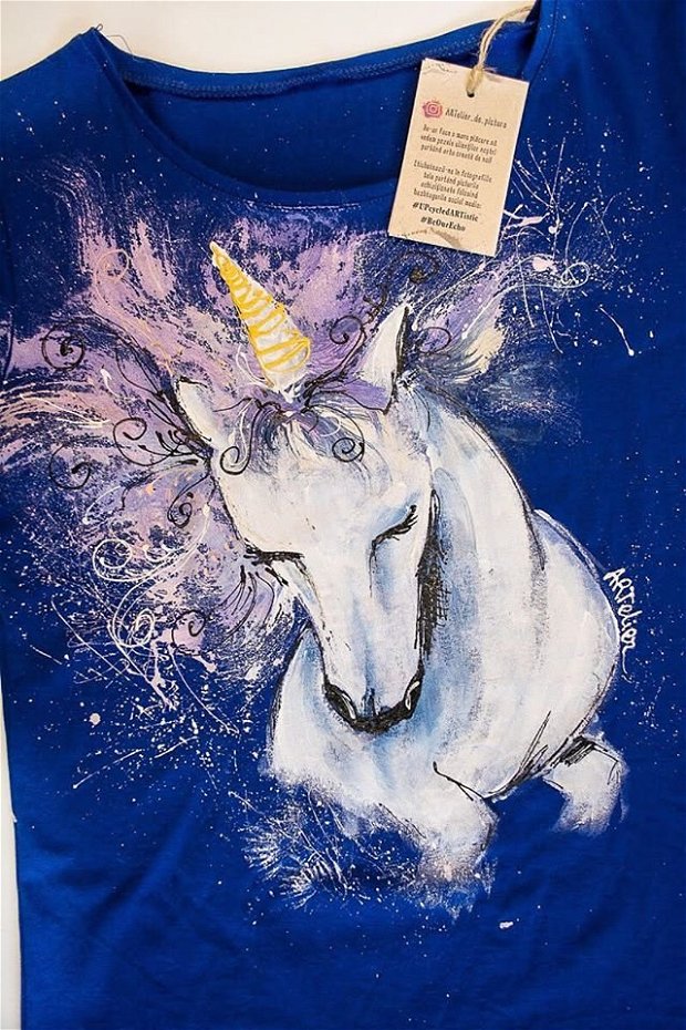 Tricou pictat manual, Pastel Unicorn - La Comanda
