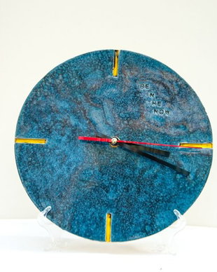 Ceas de perete din ceramica handmade - Aquamarin