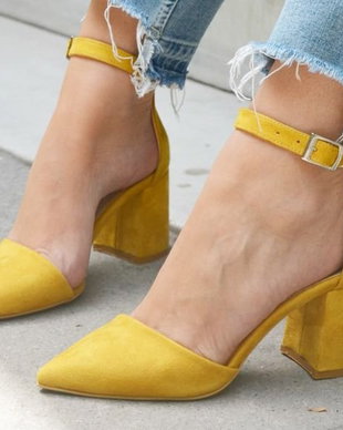 Pantofi Kasia, piele intoarsa galbena