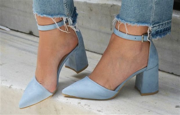 Pantofi Kasia, piele intoarsa bleu