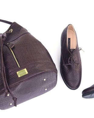 Set Satchel si oxforzi, croco maro