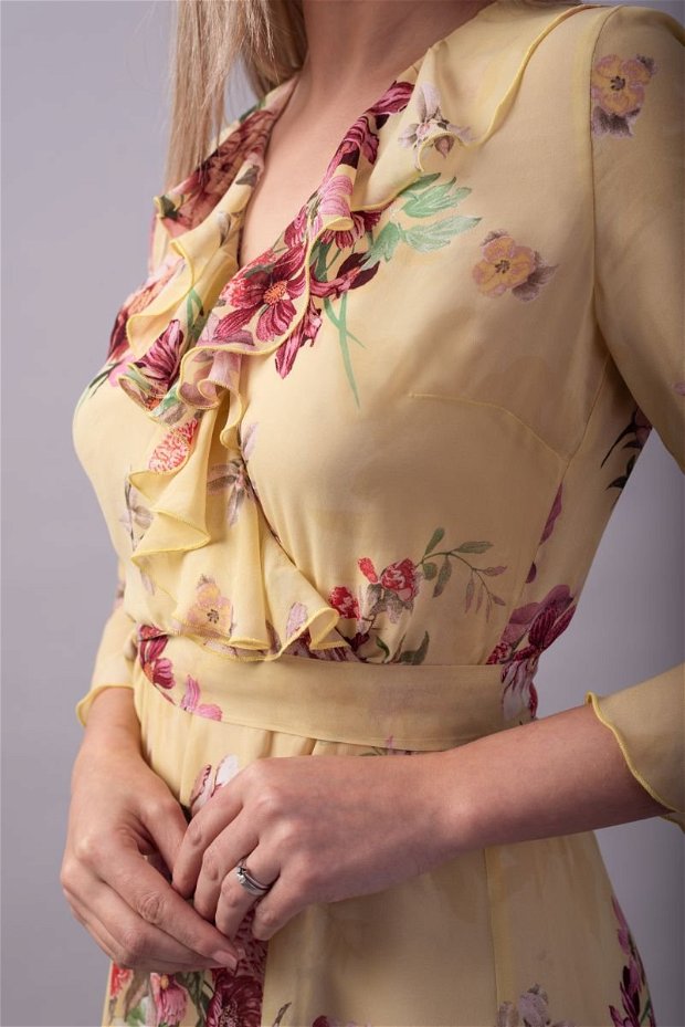 Rochie din voal galben print floral Bellerose