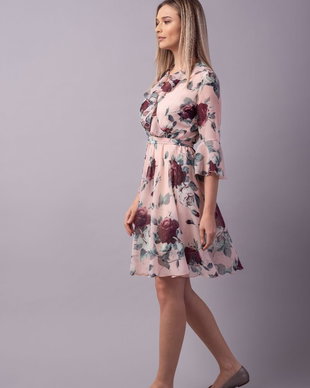 Rochie din voal roz print floral Rose