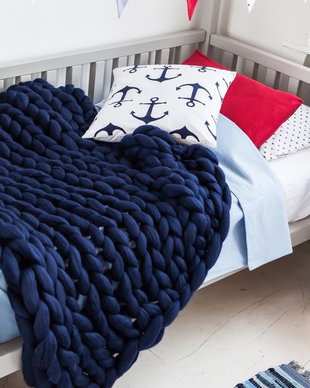 Pătură din fir gigant, fir acrilic, albastru navy