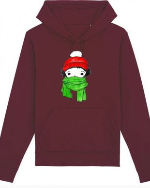 Hanorac grena cu glugă Zburlita cu fular verde