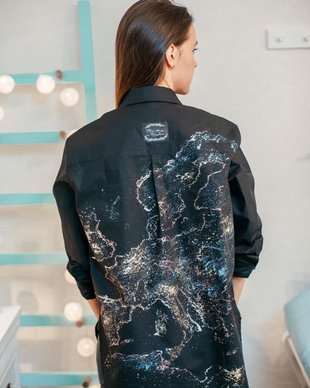 Camasa dama neagra oversized Plane night view