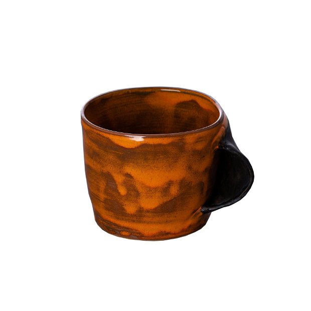 Cana din ceramica handmade de luat in brate. Hug Mug Orange/Black