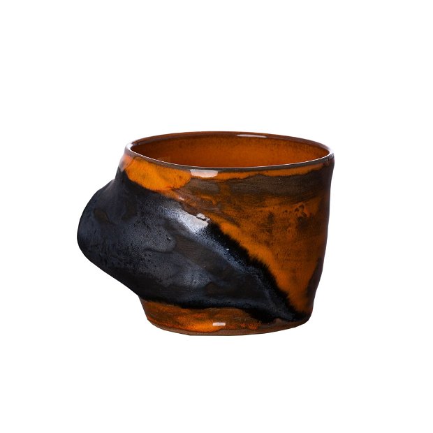 Cana din ceramica handmade de luat in brate. Hug Mug Orange/Black