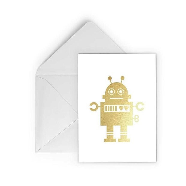 Felicitare Robot indragostit, colaj gold foil
