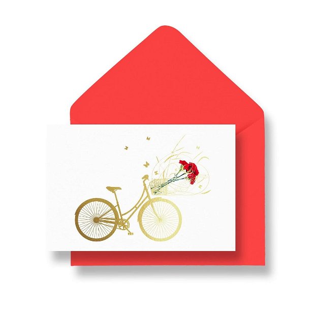 Felicitare Bicicleta Primavara, colaj gold foil