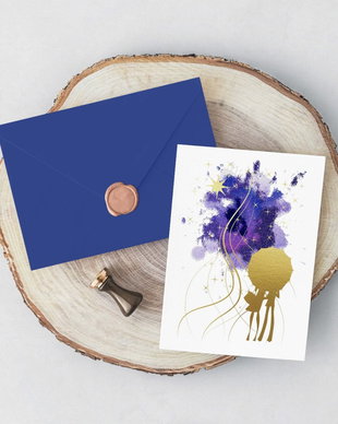Felicitare Ploaie de Stele, colaj gold foil