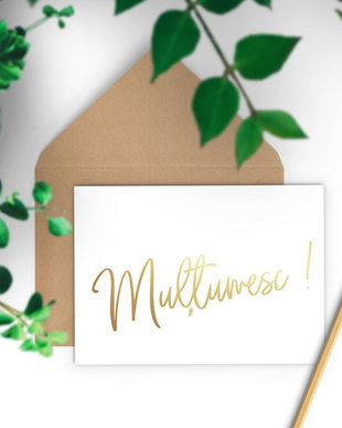 Felicitare Multumesc, colaj gold foil