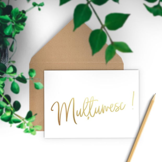 Felicitare Multumesc, colaj gold foil