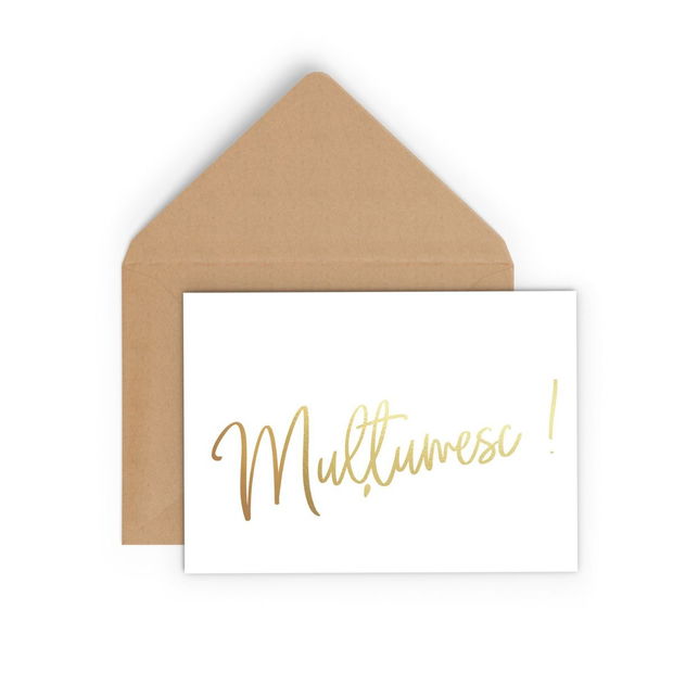 Felicitare Multumesc, colaj gold foil