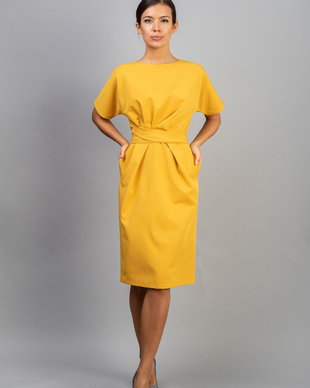 Rochie cu pliuri asimetrice galbena Cleo
