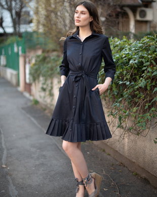 Rochie din denim tip camasa scurta cu pliuri