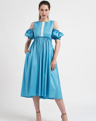 ROCHIE BUMBAC BLEU SI APLICATIE BRODERIE