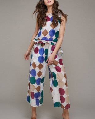 PANTALONI LARGI DE BUMBAC AFTERNOON COFFEE