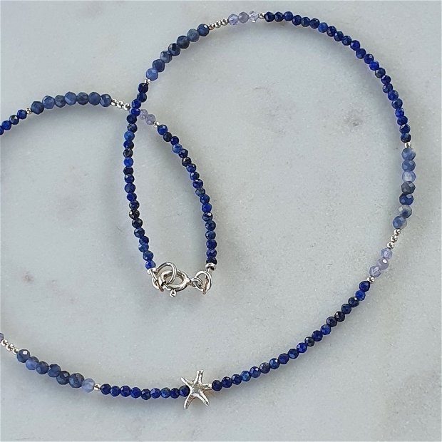Colier Lapis Lazuli, Tanzanit, Sodalit&Steluță de Mare