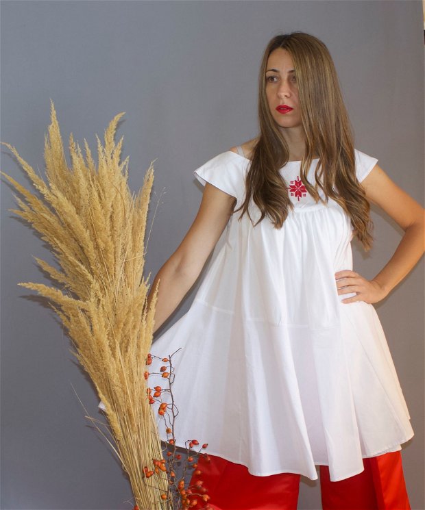 Bluza/rochie larga cu motiv tradițional românesc