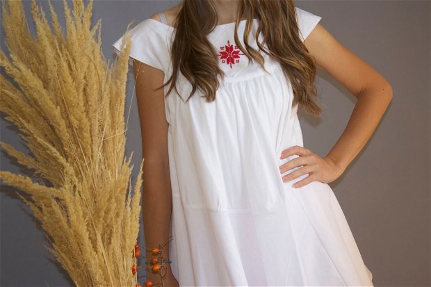 Bluza/rochie larga cu motiv tradițional românesc