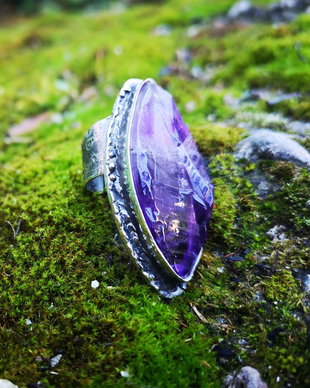 Inel unicat argint Purple Waves