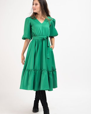 ROCHIE CU VOLANE DIN BUMBAC VERDE