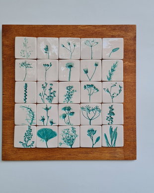 Tablou ceramică: motive vegetale - turcoaz