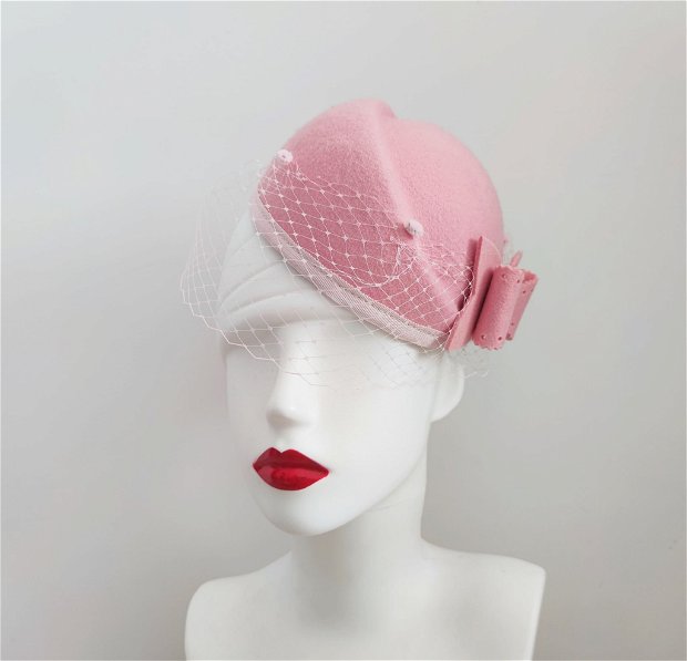 Pălărie Pillbox roz