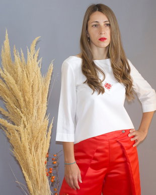 Bluza bumbac alb cu motiv tradițional