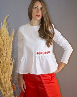 Bluza bumbac cu motiv tradițional romanesc