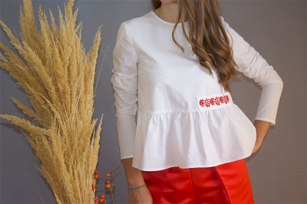 Bluza bumbac cu motiv tradițional romanesc