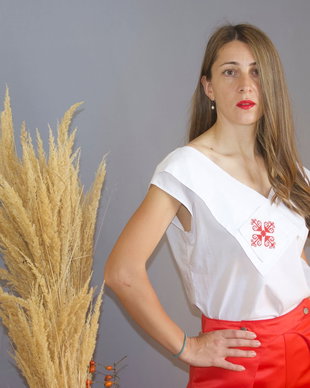 Bluza bumbac cu motiv tradițional romanesc