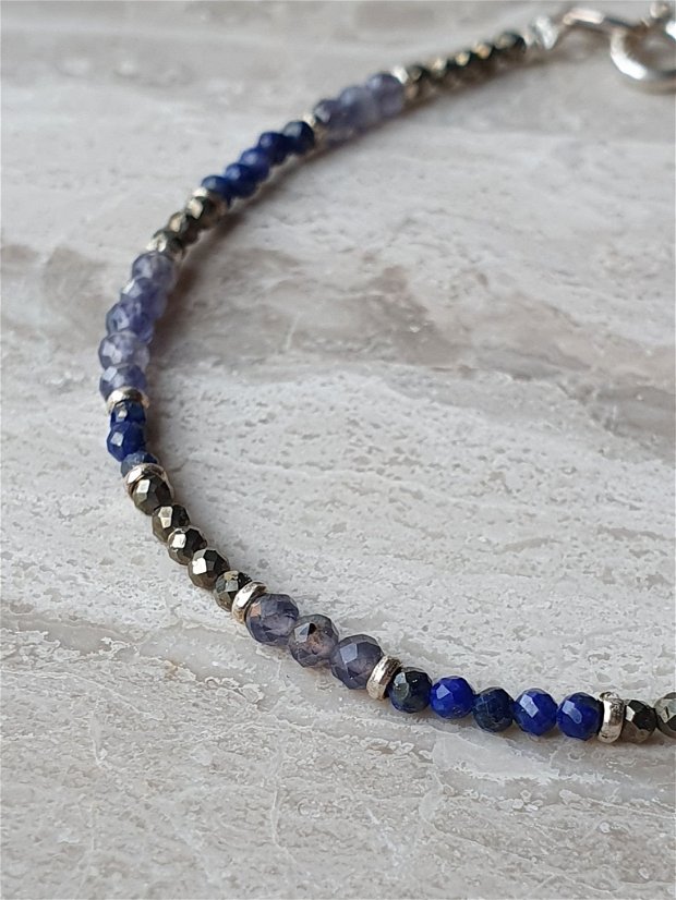 Brățară Lapis Lazuli, Pirită, Iolit&Perle Cultură