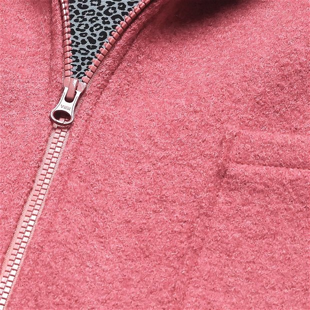 Jachetă dublată din lână fiartă Pink Leopard